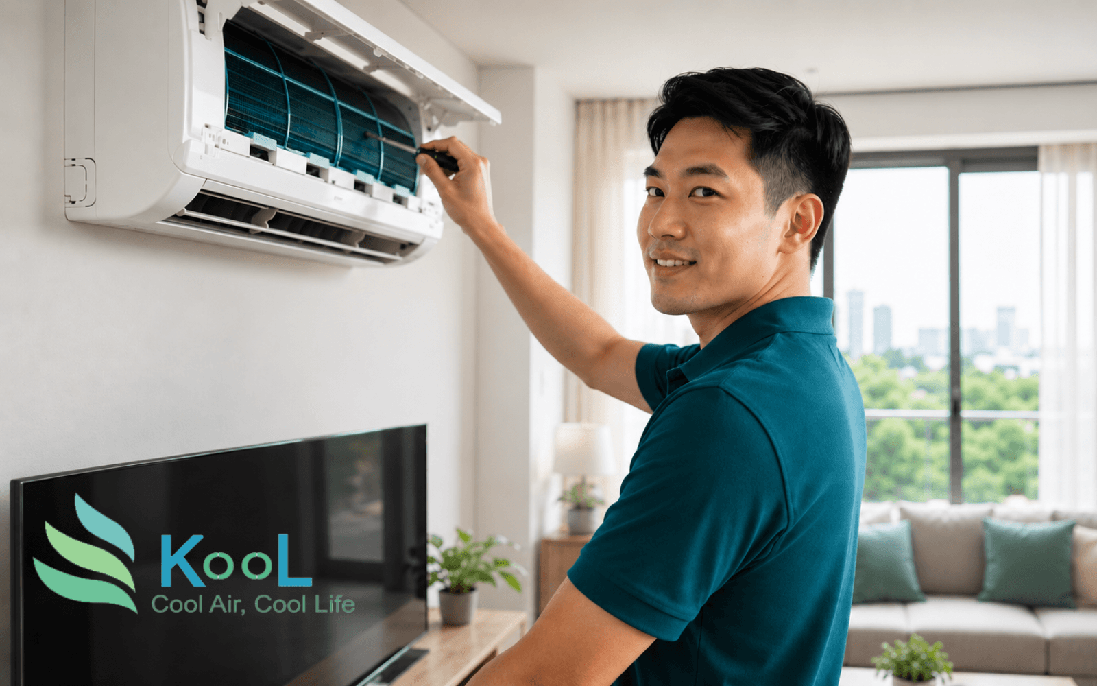 Kool & Kleen Aircon Servicing technician servicing an air conditioner in Singapore